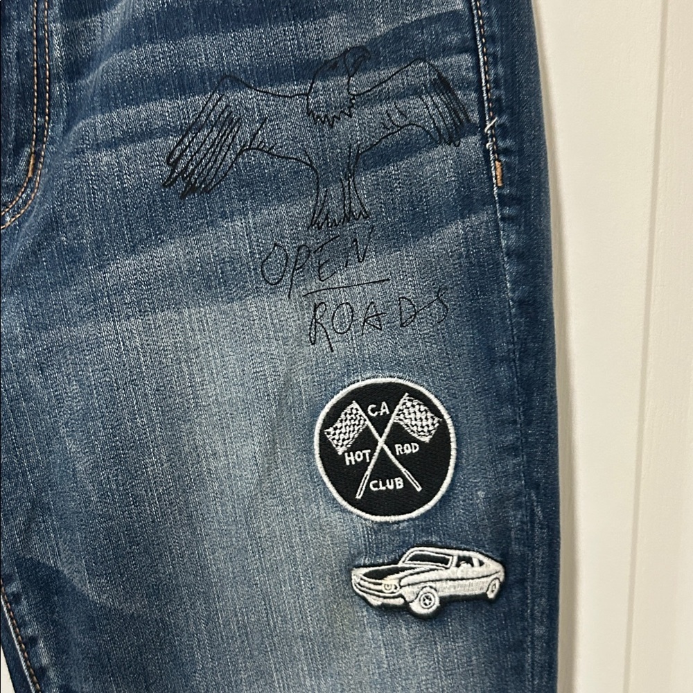 Rare American Eagle Outfitters Graffiti Patch Denim X Jeggings Size 14 R - Picture 2 of 11